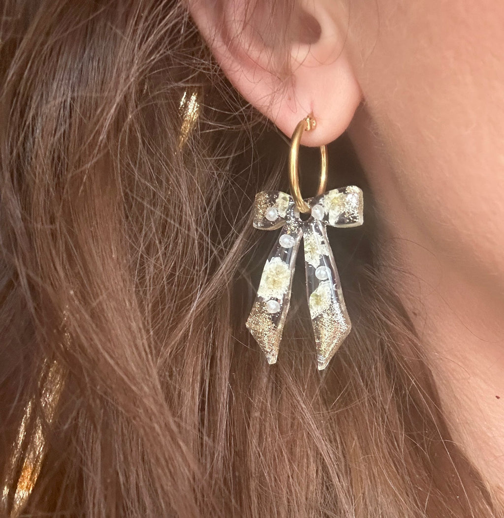 White Gypsophila sparkle Bow earrings