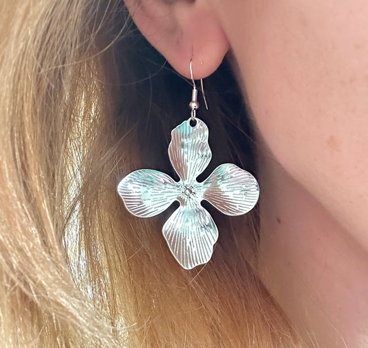 Silver large Hydrangea drop Earrings.
