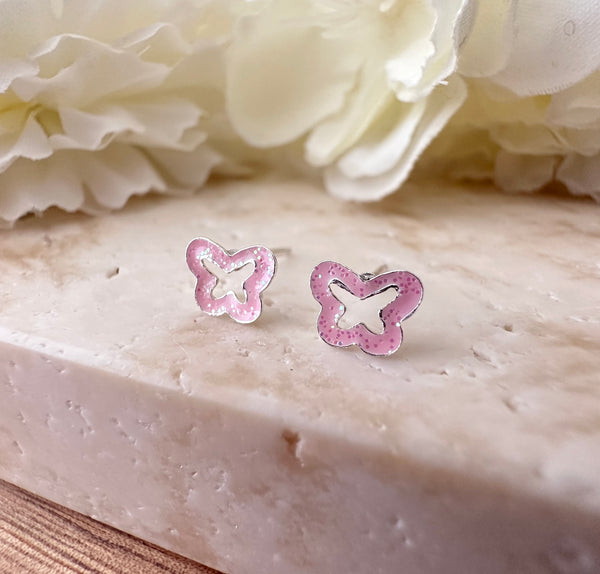 Kooky Kids Pink Butterfly sterling silver earrings