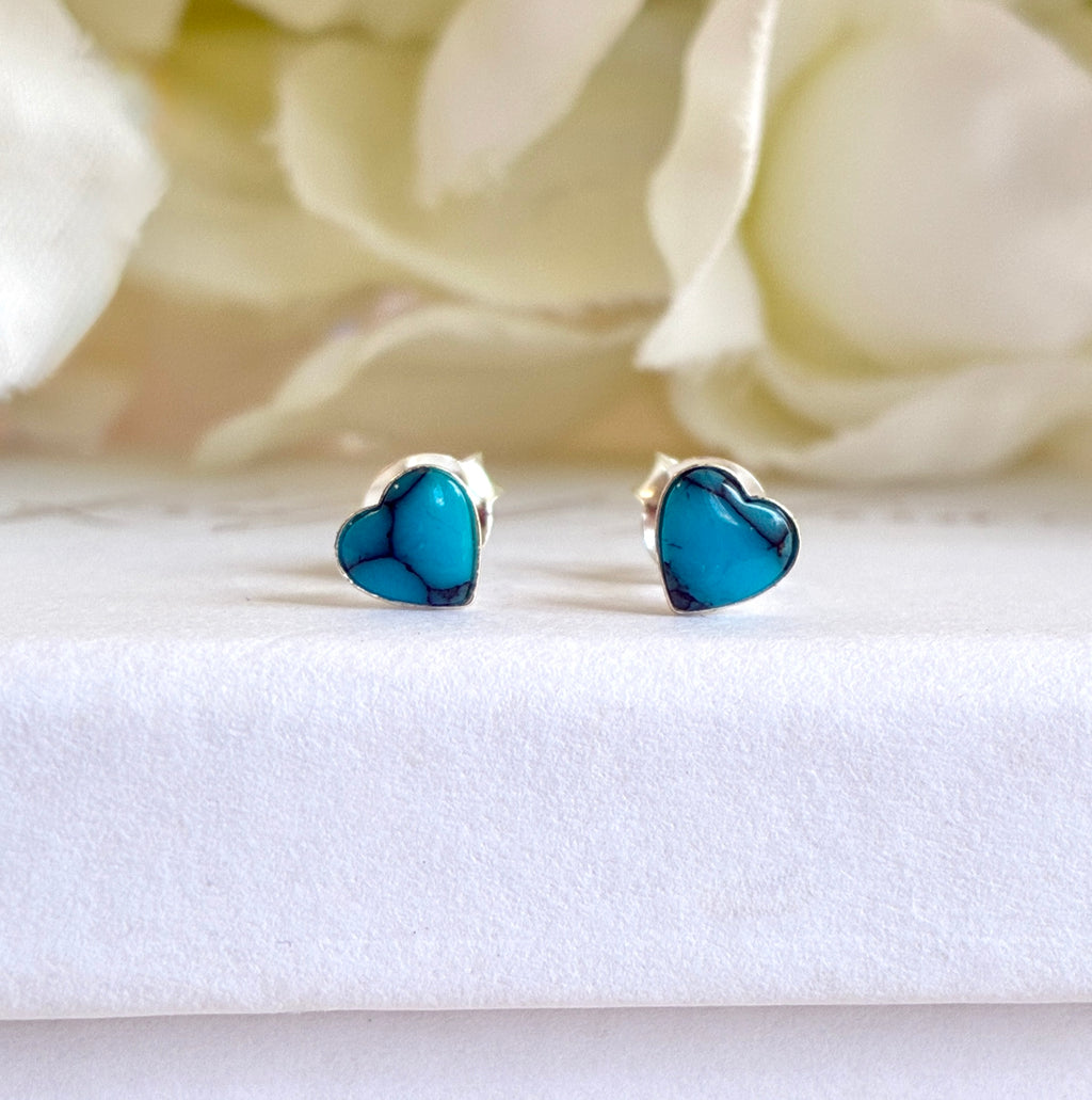 925 Sterling silver Turquoise Heart stud earrings.
