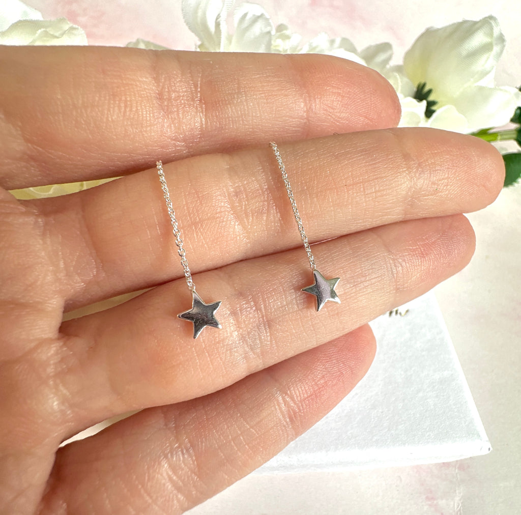 925 sterling silver Star thread through earrings.