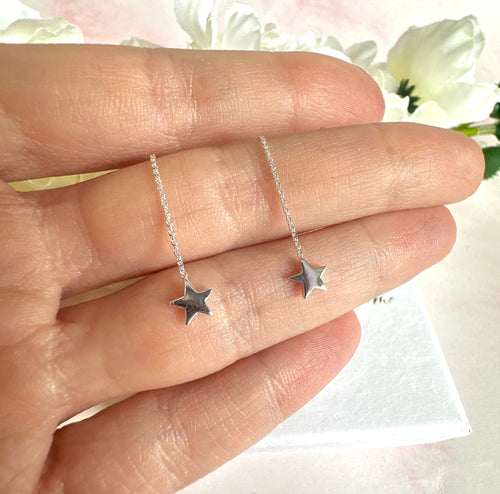 925 sterling silver Star thread through earrings.