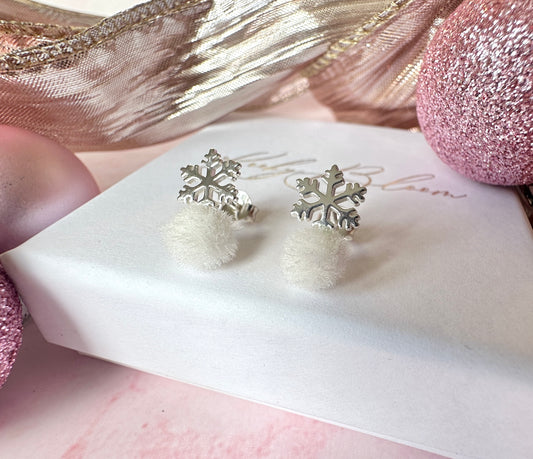925 Sterling silver Pom-Pom Snowflake stud earrings.