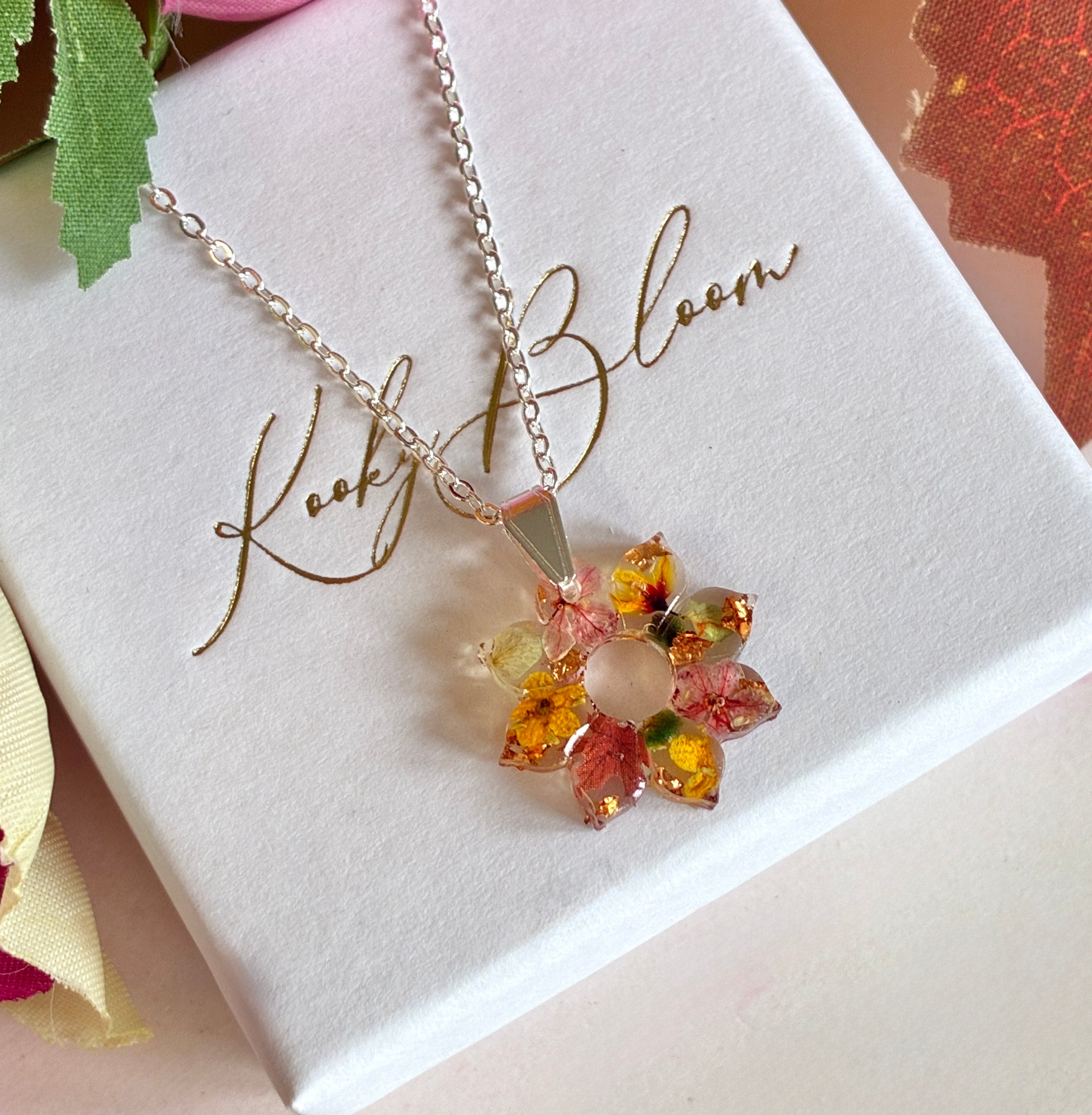 Silver Autumn Sunflower Bloom necklace.