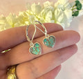 925 sterling silver Aqua Petal heart huggie earrings.