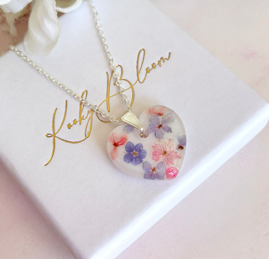 Silver Marshmallow Bloom heart necklace
