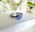 Silver forget me not flower adjustable band ring.
