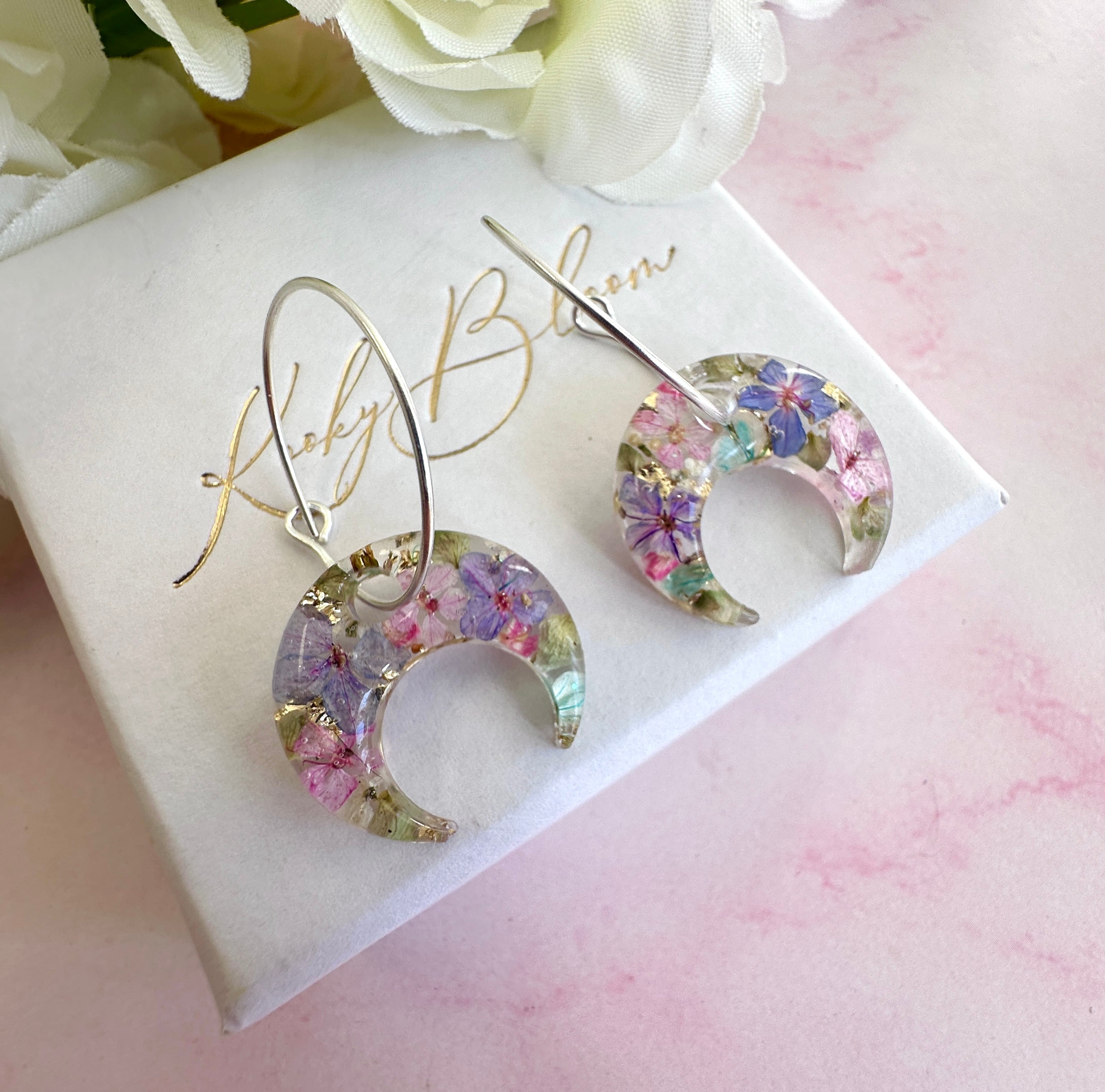 * Limited Edition * Floral Crescent hoop earrings.