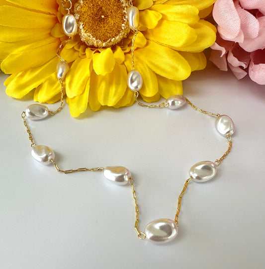 Gold Pearl satellite chain necklace.