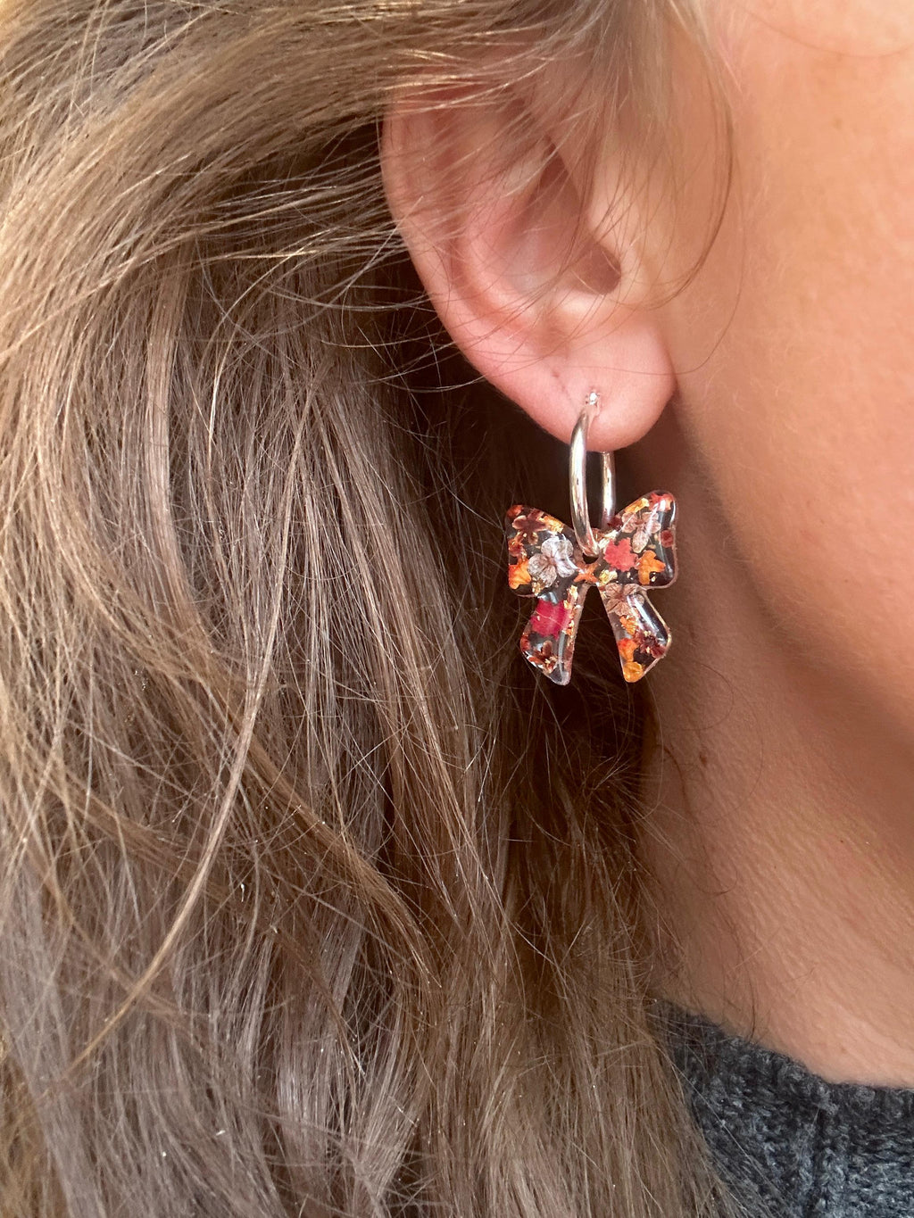 Rustic Ribbon bloom bow earrings.