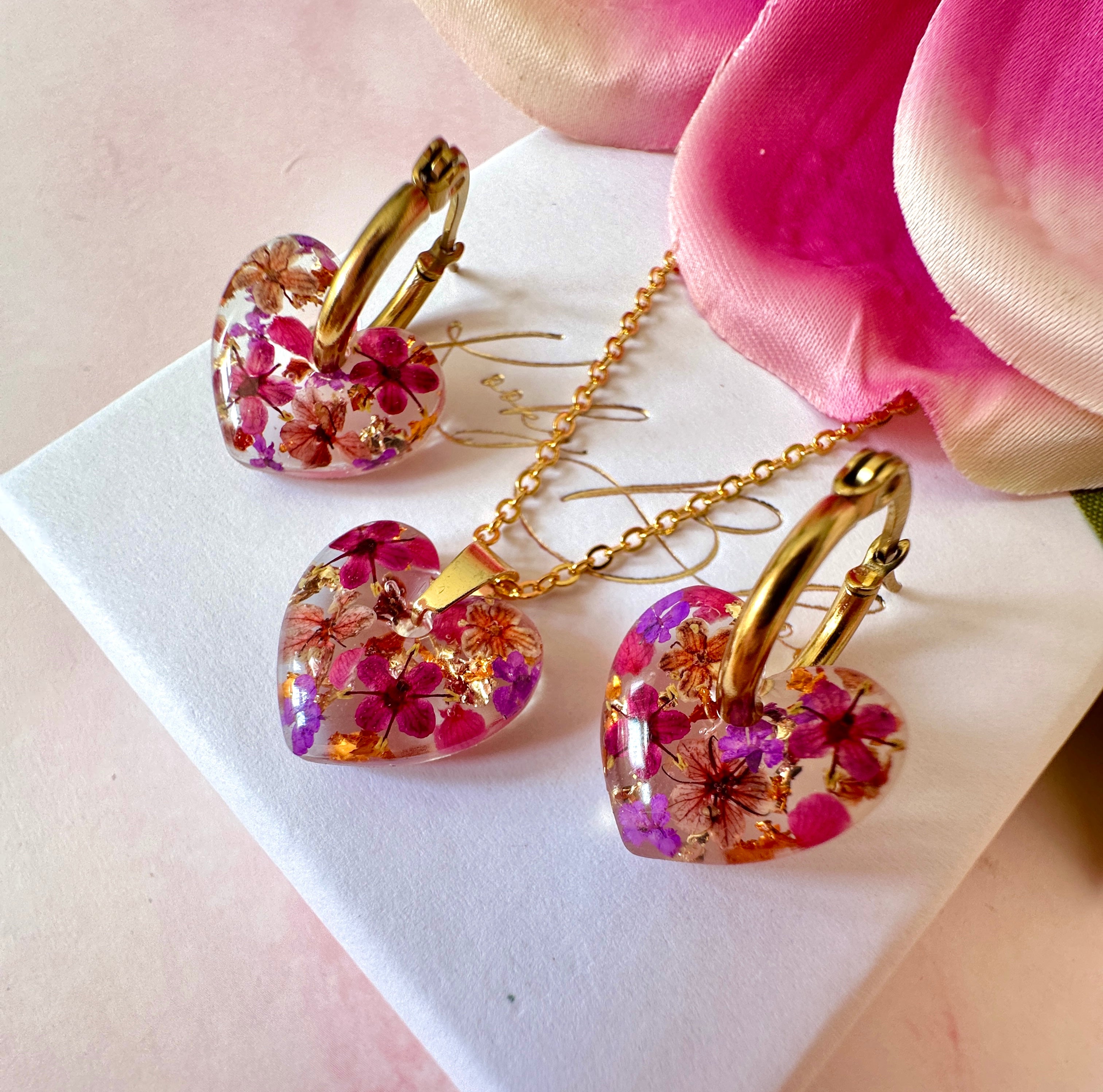 Gold Black Forest flower Heart Necklace