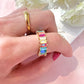 Gold multicoloured rectangle stone Adjustable ring.