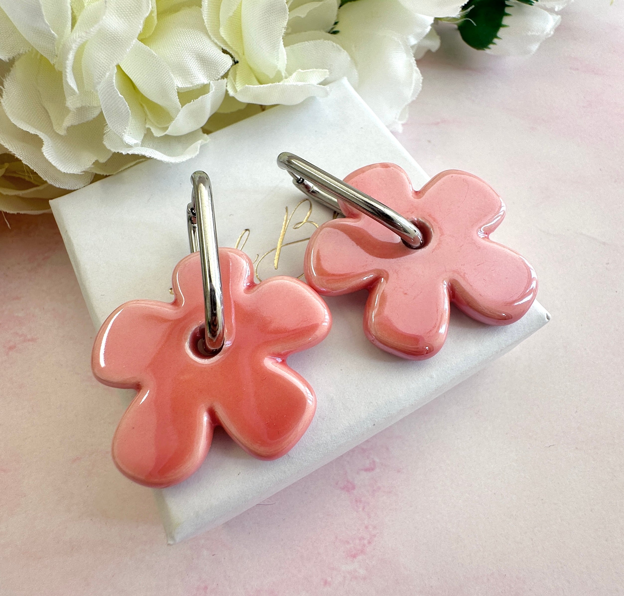 Colourful ceramic Flower earrings.
