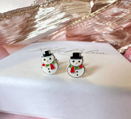 925 sterling silver Snowman stud earrings