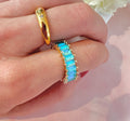 Gold Blue rectangle stone Adjustable ring.