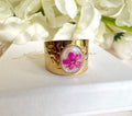 Gold chunky Pink elderflower Cuff ring