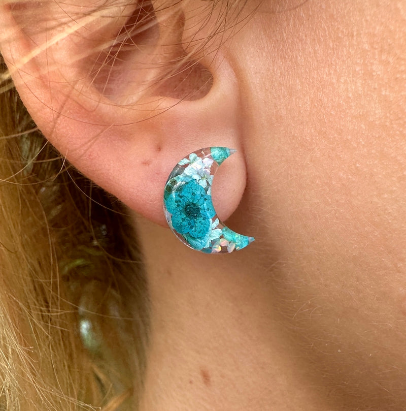 Blue moon Opal flower STUD earrings.