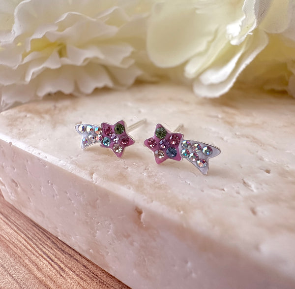 Kooky Kids CZ Shooting Star sterling silver earrings