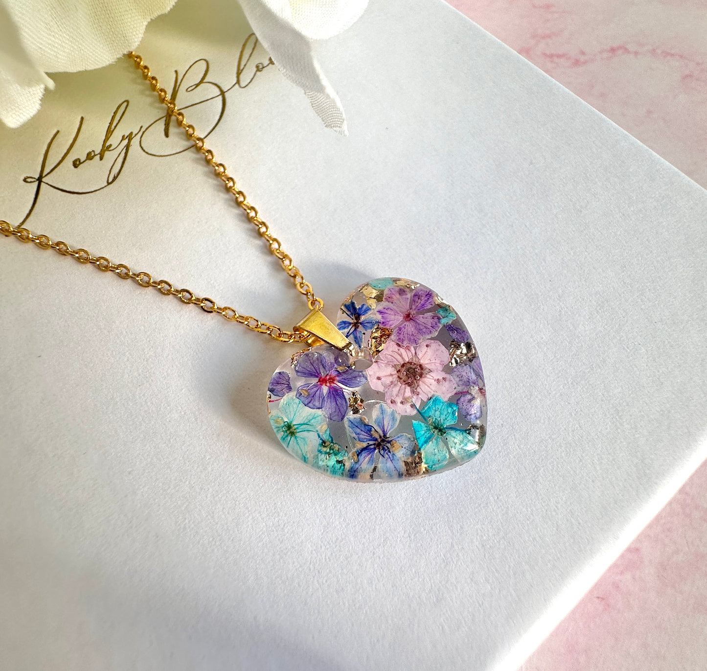 Gold Maxi Violet Meadow Heart Necklace.