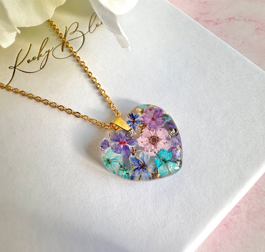 Gold Maxi Violet Meadow Heart Necklace.
