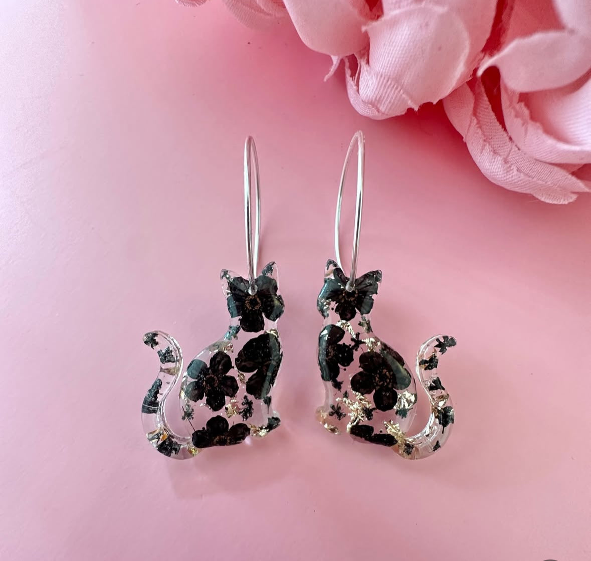 Black Cat Bloom hoop Earrings.