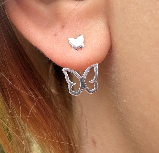 925 sterling silver Butterfly Under-Ear stud earrings.