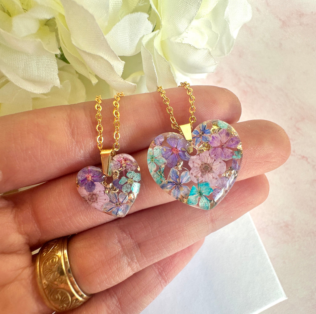 Gold Maxi Violet Meadow Heart Necklace.