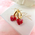 Gold Tiny Fuchsia pink bloom heart Huggies earrings.