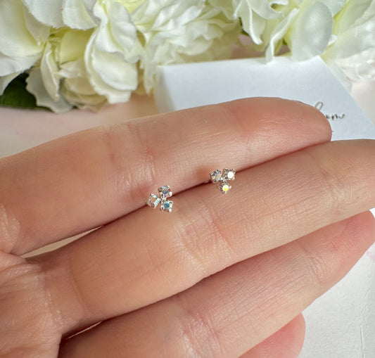 925 sterling silver AB CZ Tri Stone stud earrings.