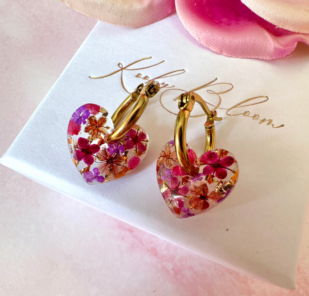 Black Forest flower heart hoop earrings.