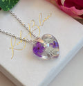 Silver Frosted Violet heart necklace.
