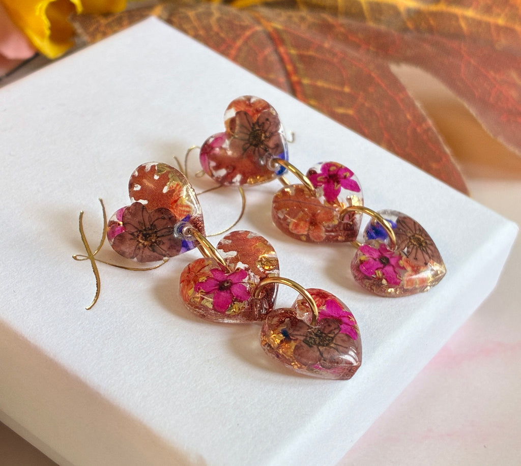 Autumn Mini Heart drop stud earrings.