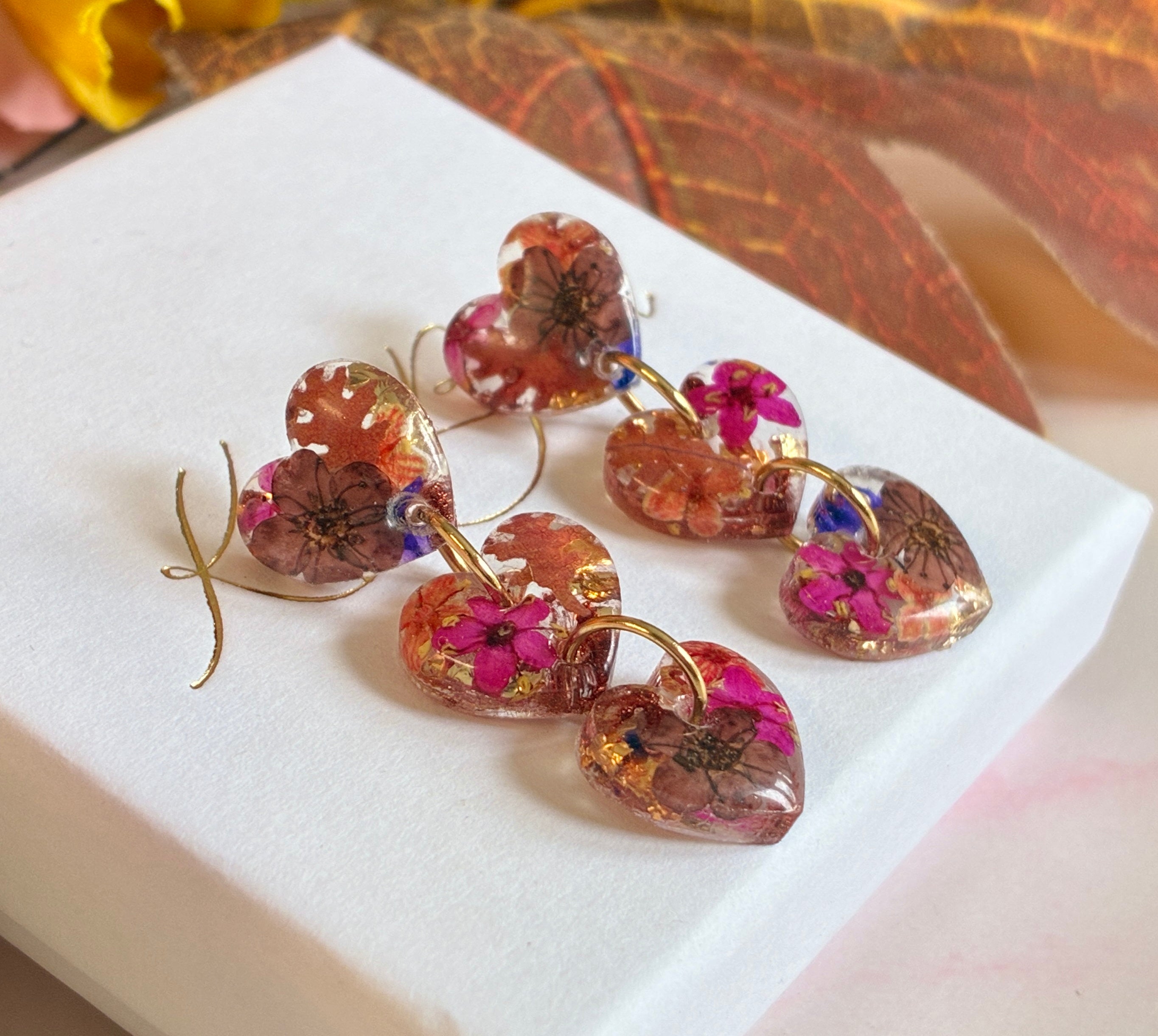 Autumn Mini Heart drop stud earrings.
