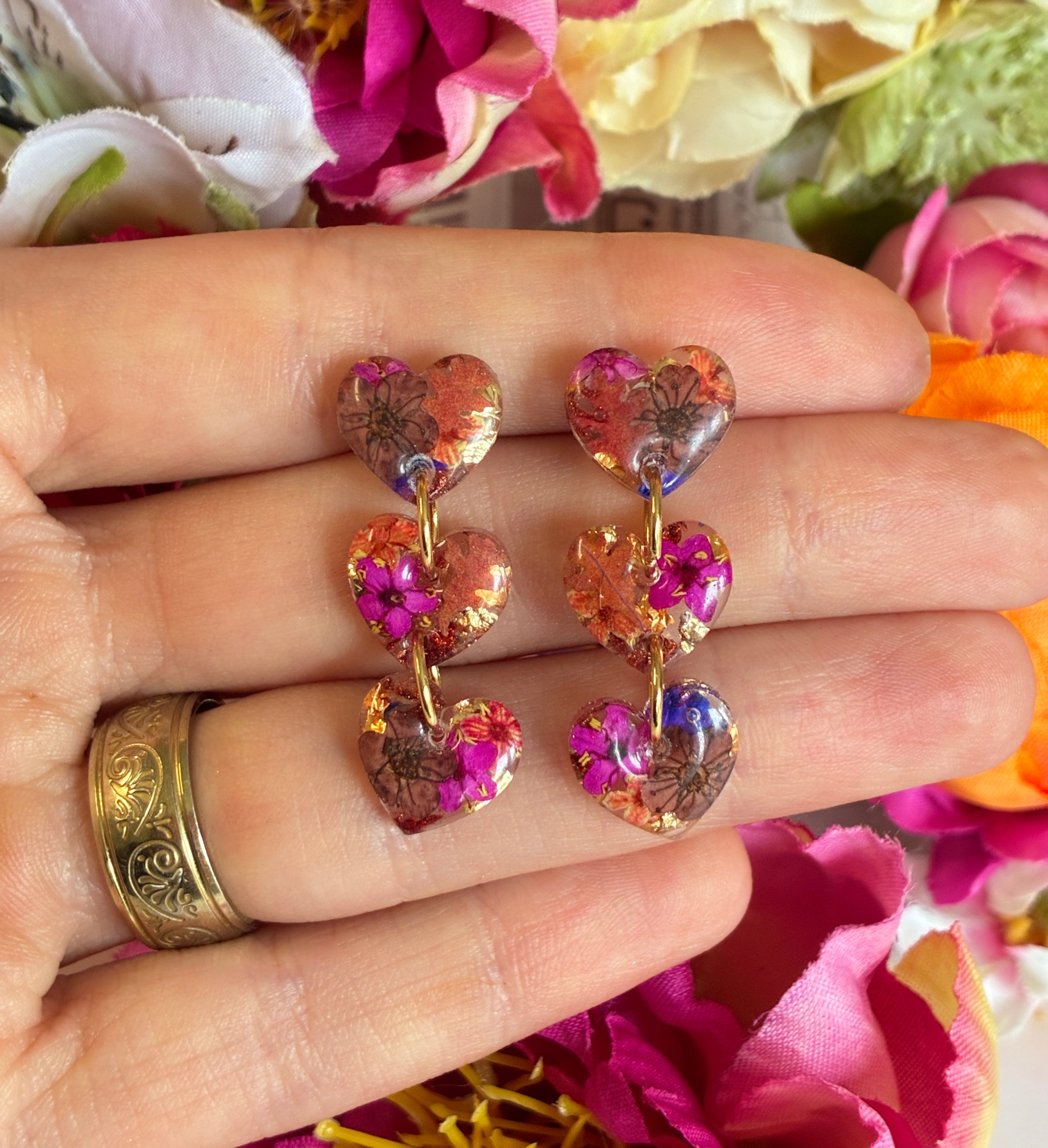 Autumn Mini Heart drop stud earrings.