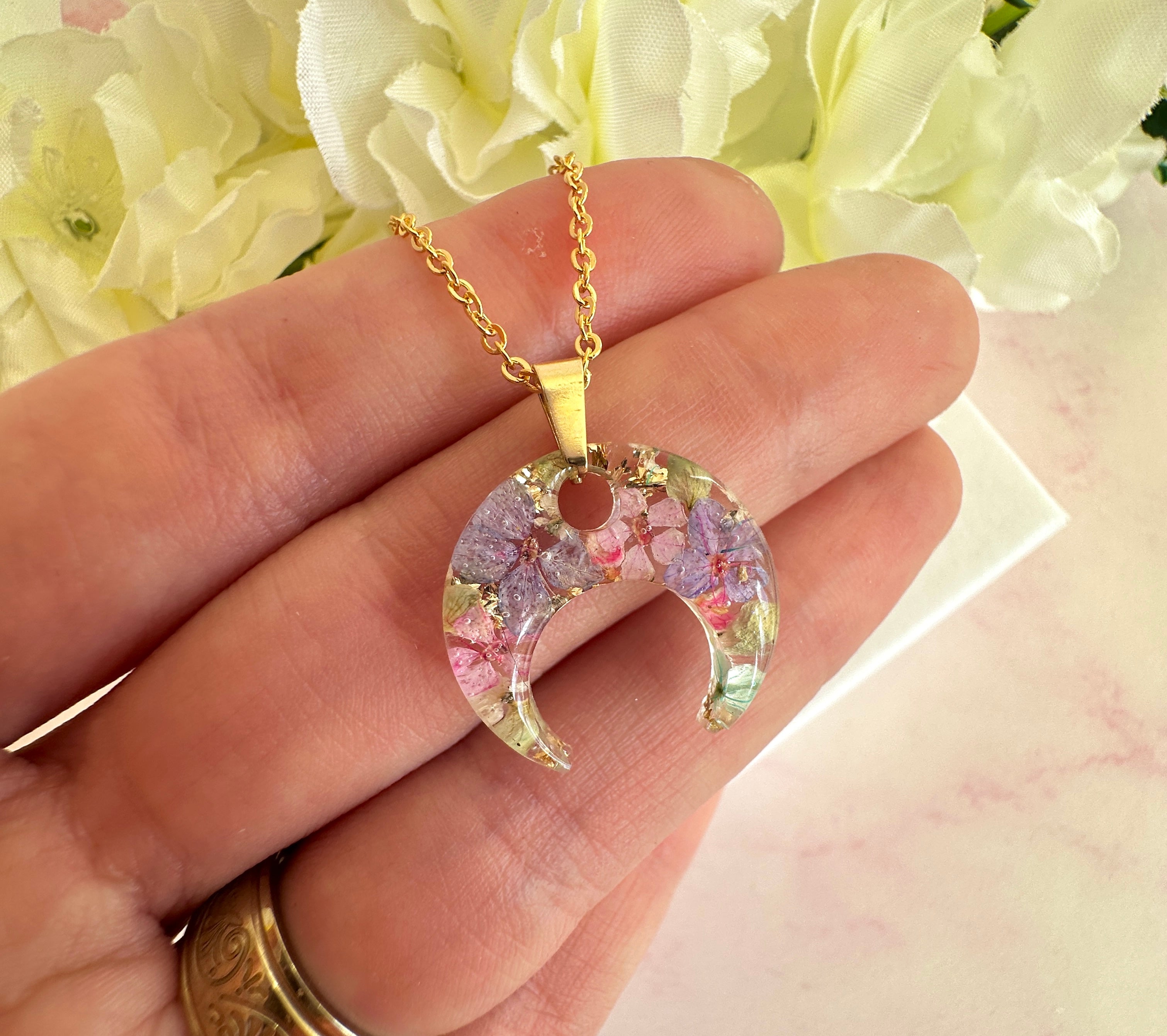 * Limited edition * Gold Floral crescent necklace.