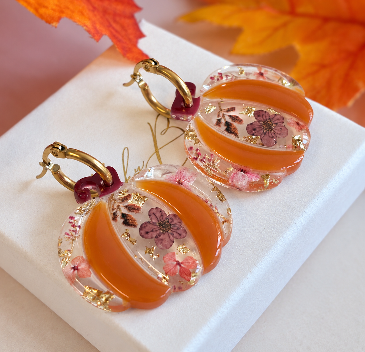 Large woodland Pumpkin earrings.
