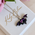 Silver Black purple Bloom Bat necklace