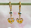 Sunflower Bead Blossom heart drop hoop earrings.