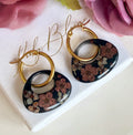 Dark chocolate blossom Oval hoop earrings.