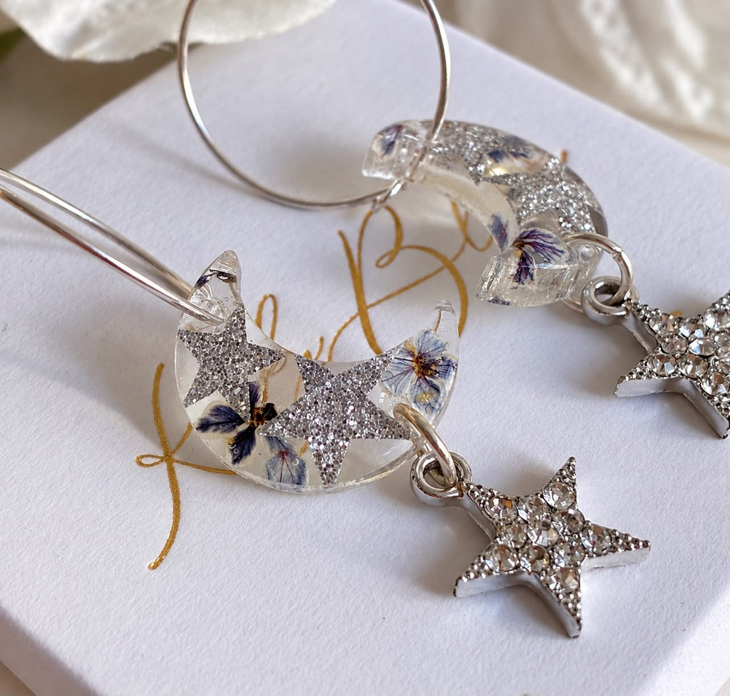 Star Dust Bloom moon hoop earrings