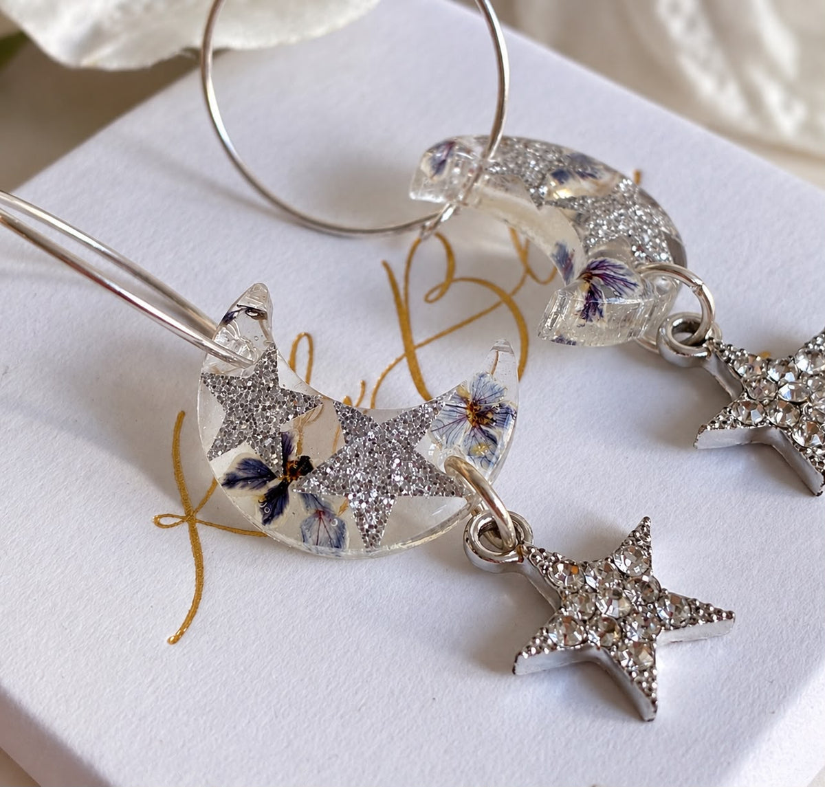 Star Dust Bloom moon hoop earrings