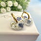 Mini Powder Blue Forget me not heart hoop earrings.