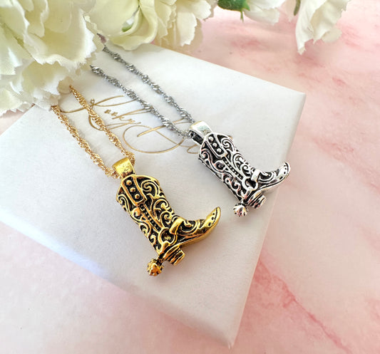Cowboy boot necklace.