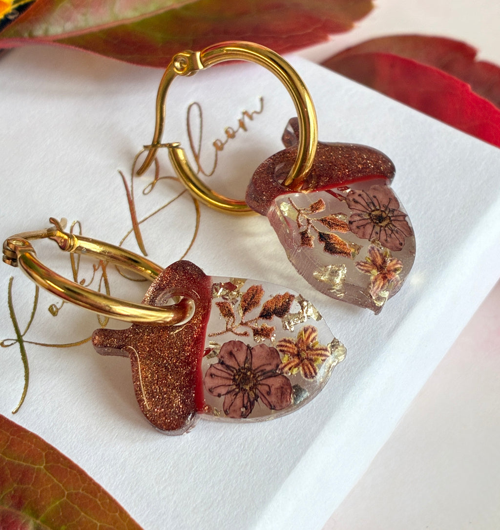 Woodland Acorn Bloom hoop earrings