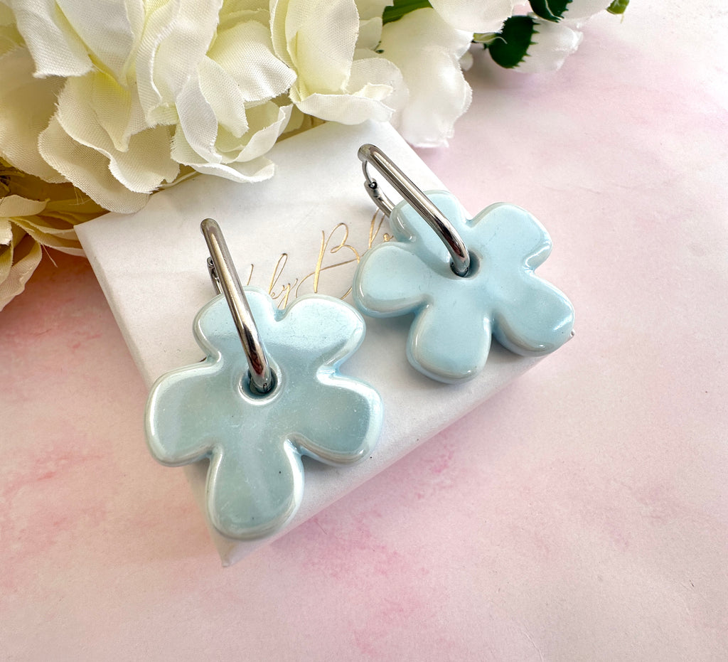 Colourful ceramic Flower earrings.