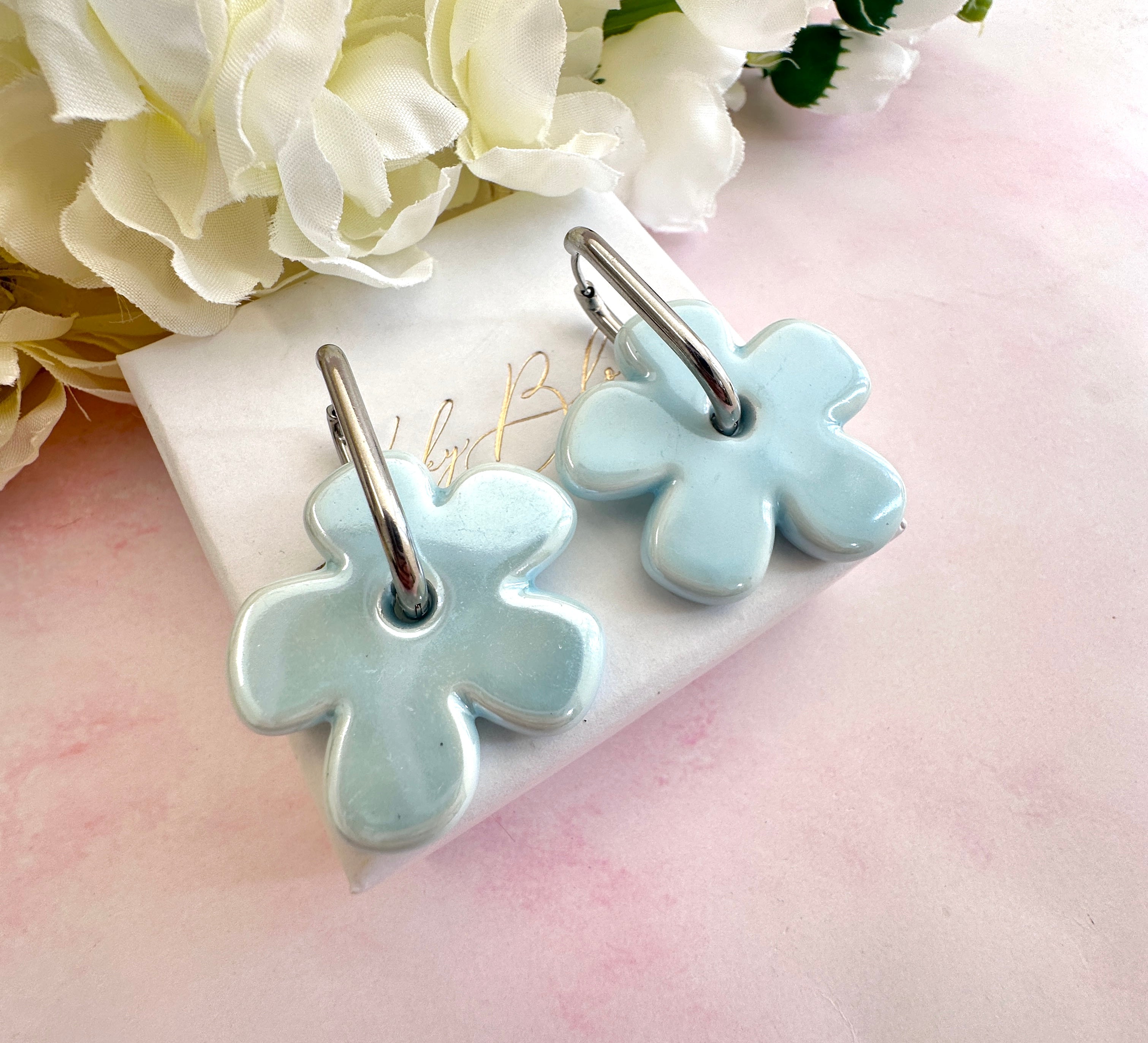 Colourful ceramic Flower earrings.