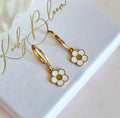 Gold tiny White daisy huggie earrings