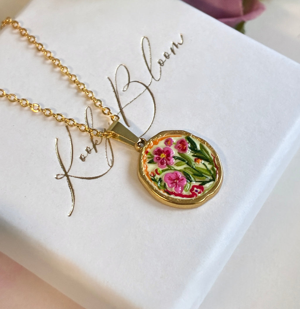 Gold flower garden pendant necklace.