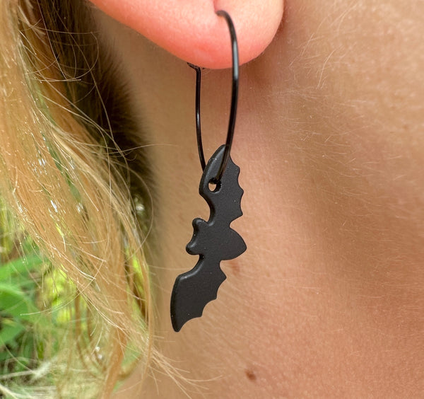 Black Bat Hoop earrings.