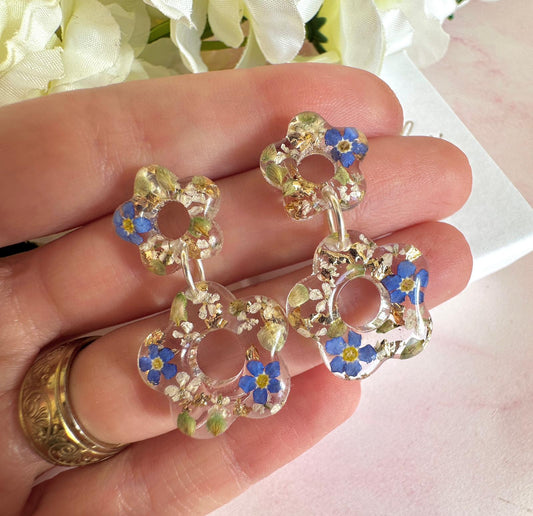 Forget me not Flower Bloom drop stud earrings.
